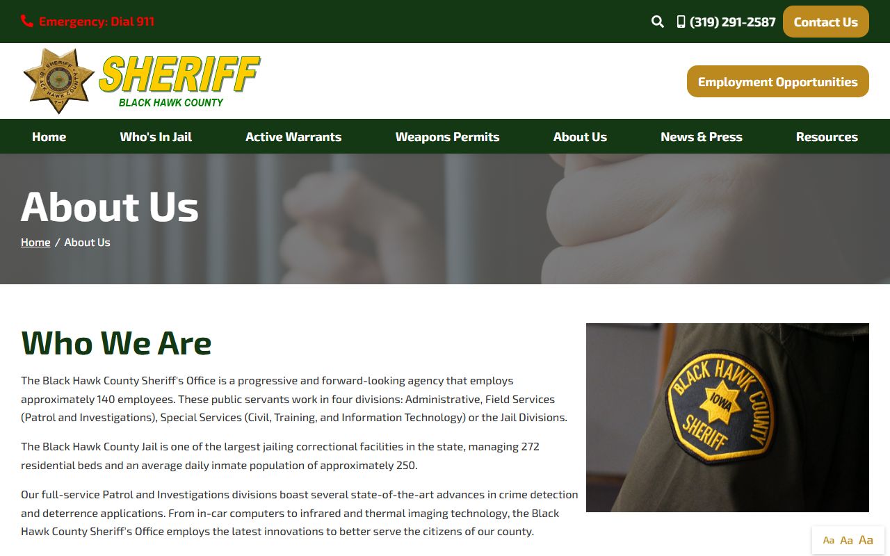 Black Hawk County Jail inmate record and sheriff office overview